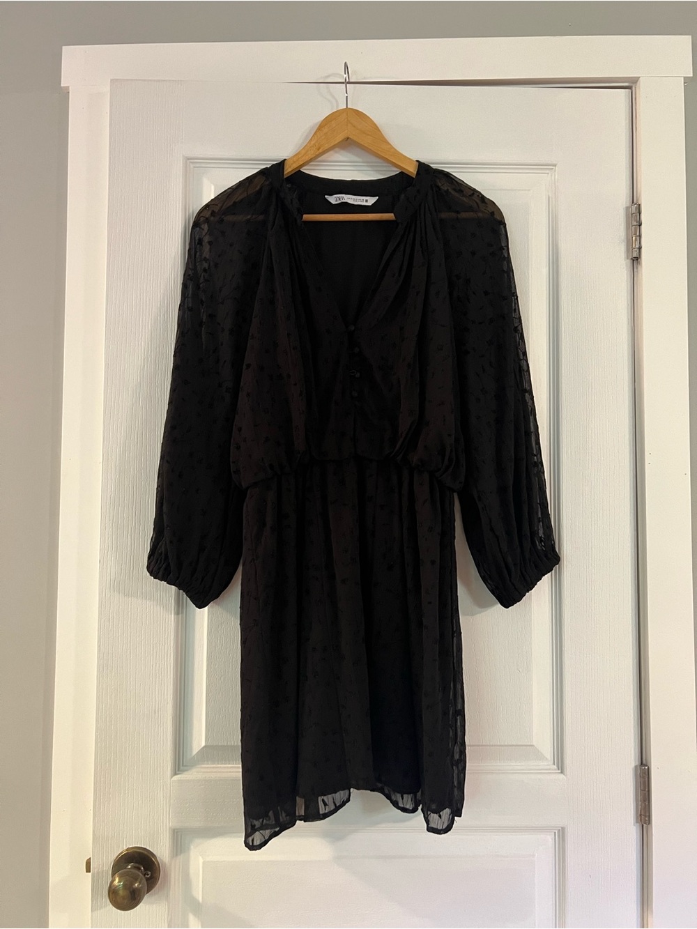 Zara Black Sheer Long-Sleeve Dress
